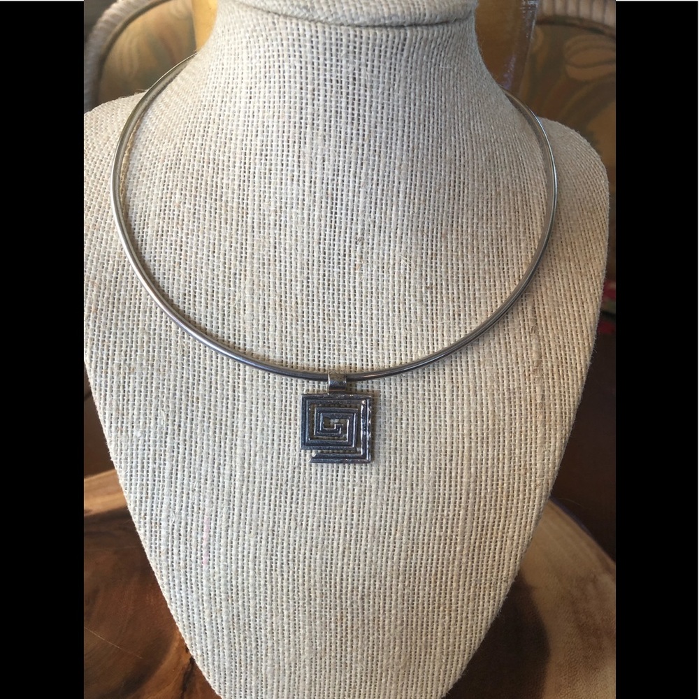 Square Abstract/Aztec .925 Sterling Silver Pendant w/Hallmarks 1”